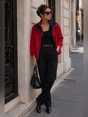 TOWER by London Fog utility double zipper jacket coat red black Sz S
